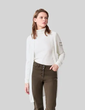 Cardigan mi-long écru tricot chevrons brodés Femme