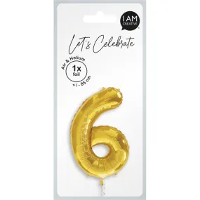 I AM CREATIVE Ballon en plastique, chiffre 6, or